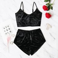 Pijama Tokyo 2 piese din catifea neagra COD PST17